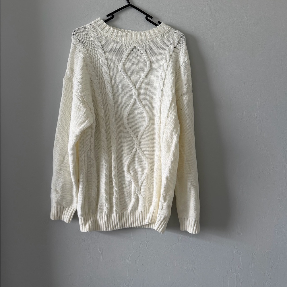 Cream Cable Knit Women's Sweater - Classic Crewneck